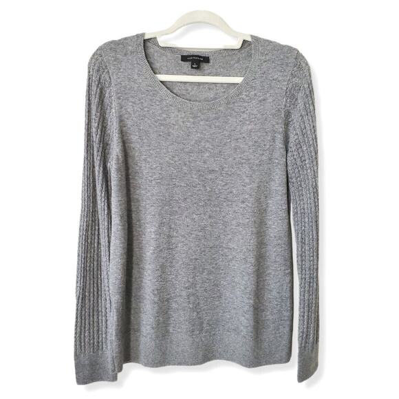 Ann Taylor Women Alpaca Blend Cable Sweater Gray L Neutral Cozy Cabincore Soft - Picture 1 of 11